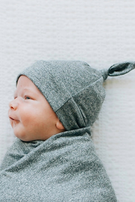 Tie Beanie, Heather Gray