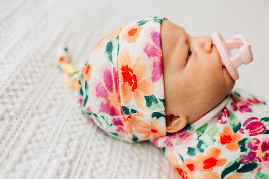 Tie Beanie, Spring Floral