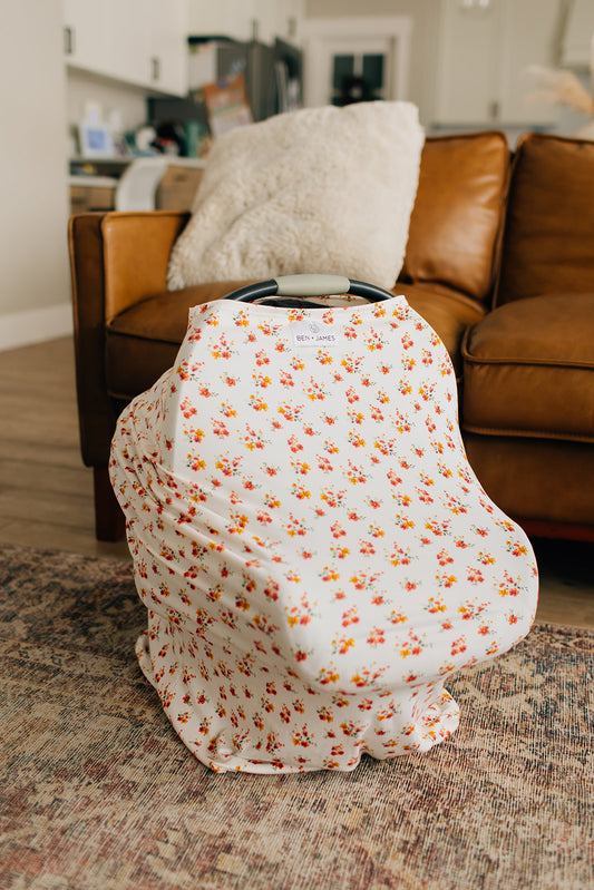 Nursing + Car Seat Cover, Yellow and Rust Floral