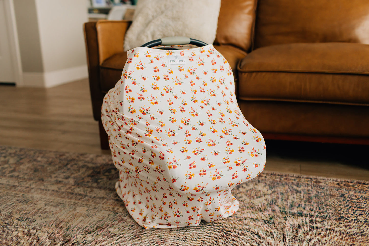 Nursing + Car Seat Cover, Yellow and Rust Floral