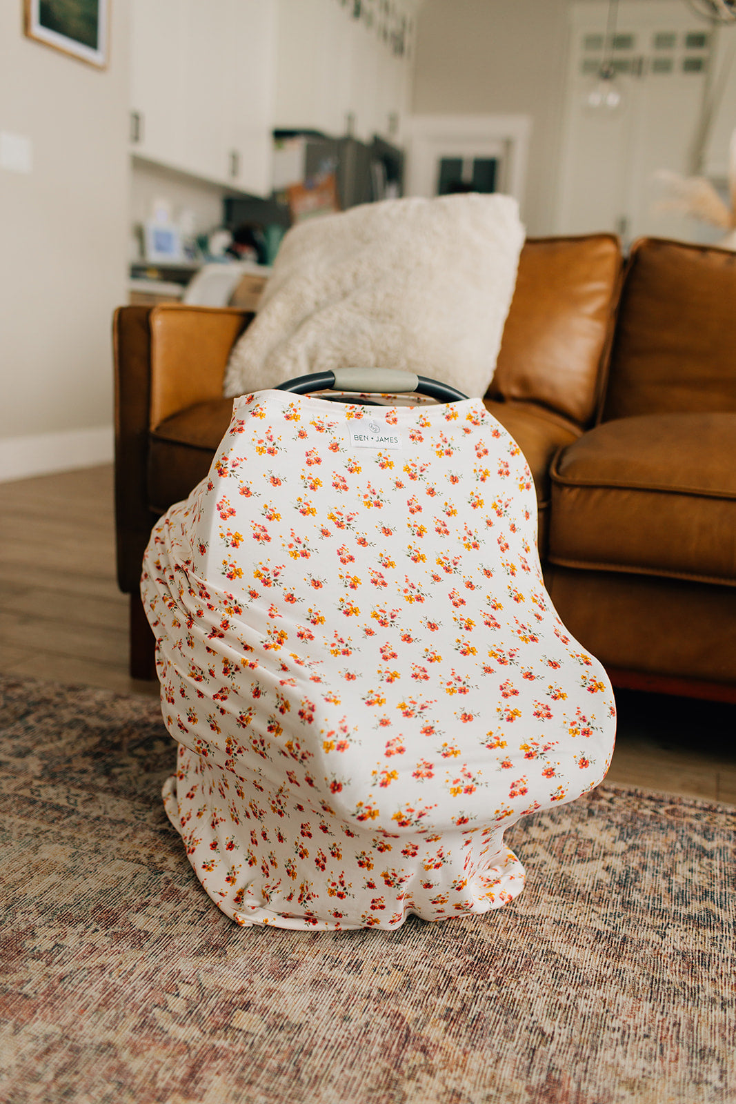 Nursing + Car Seat Cover, Yellow and Rust Floral