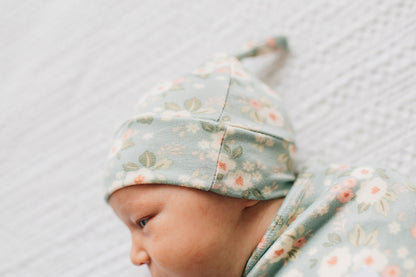 Tie Beanie, Sage Floral