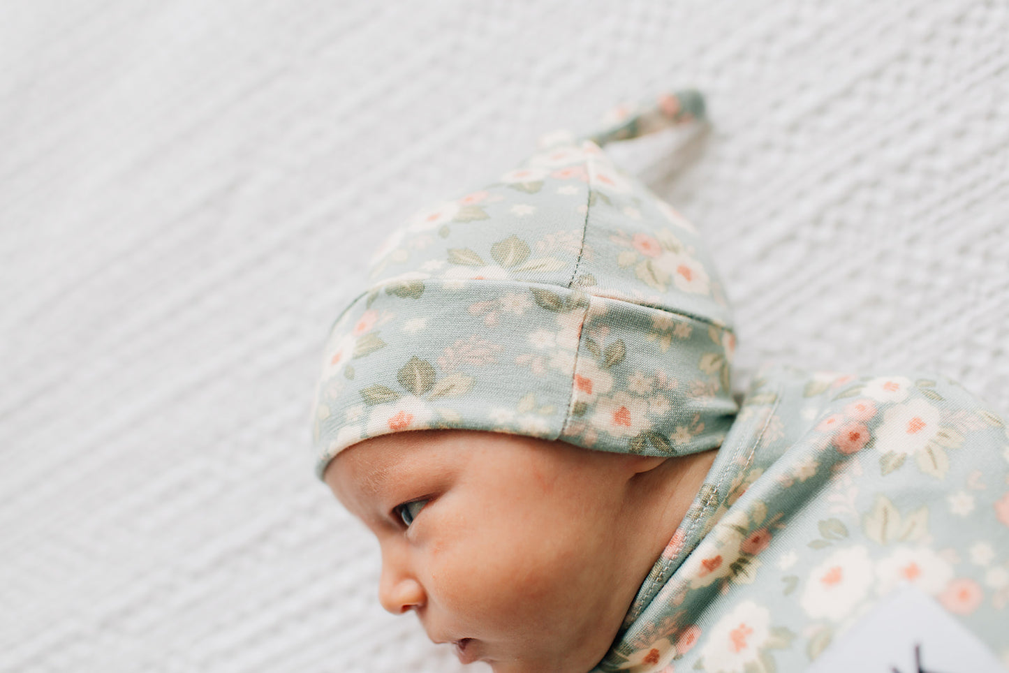 Tie Beanie, Sage Floral