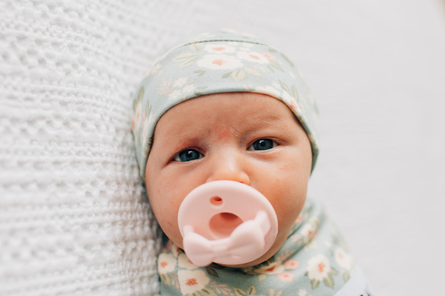 Tie Beanie, Sage Floral