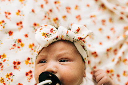 Knot Bow Headband, Rust and Yellow Floral