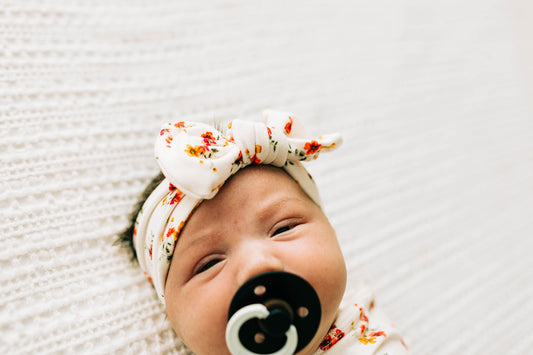 Knot Bow Headband, Rust and Yellow Floral