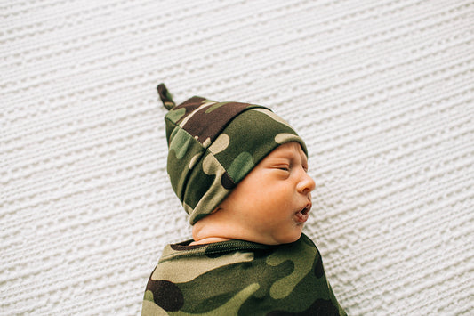 Tie Beanie, Olive Camo