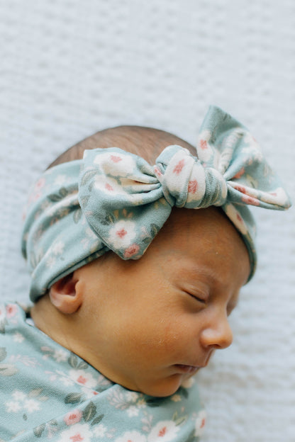 Knot Bow Headband, Sage Floral