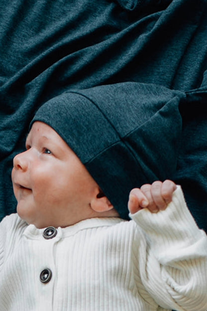 Tie Beanie, Navy Heather